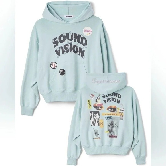 Daydreamer Sound and Vision Graphic Hoodie Light Aqua Blue‎ Size Small NWT - Picture 2 of 9